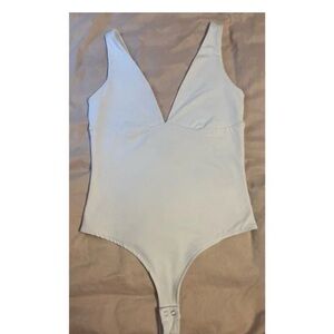 REORIA SIZE L BUTTERSMOOTH White Double Deep V Plunge Bodysuit